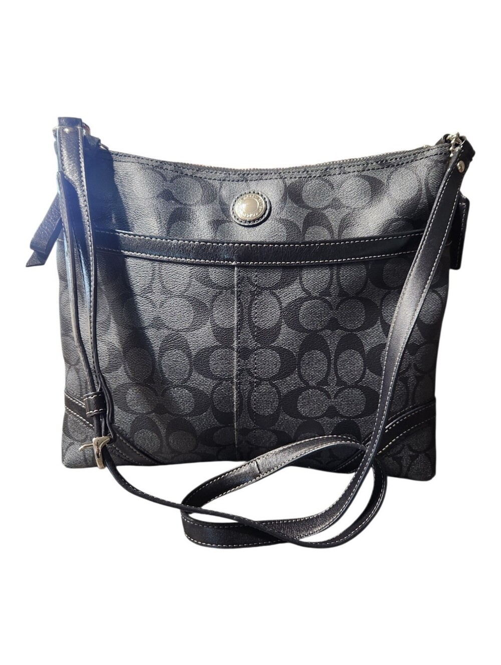 COACH Penelope Black & Gray Signature Jacquard Crossbody Bag
